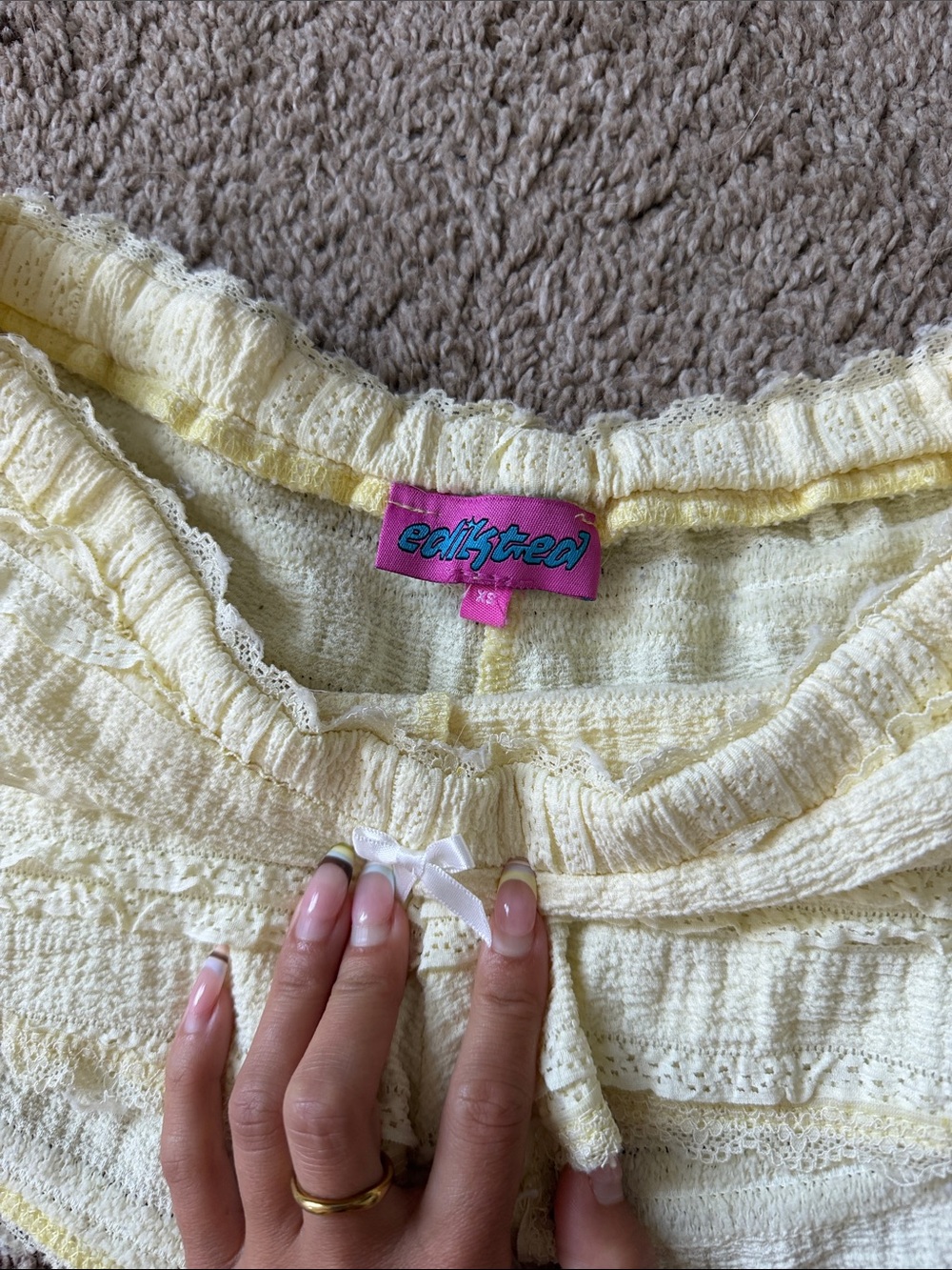 Edikted Yellow Ruffle micro Shorts - Picture 2 of 2